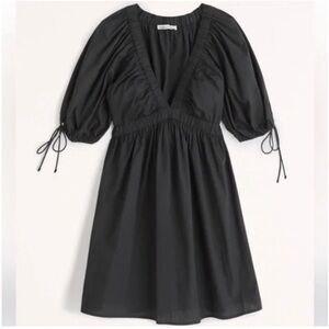 Abercrombie & Fitch Deep V-Neck Poplin Puff Sleeve Mini Dress